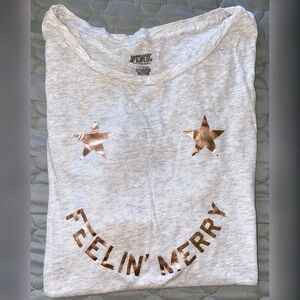 Victoria's Secret Pink Heather Gray Tee with Gold Christmas Accents